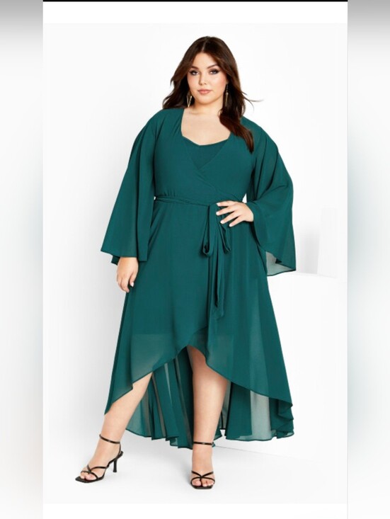 City Chic Dresses & Skirts - City Chic Fleetwood Maxi High-Low Wrap Dress Alpine Green Size L/US20